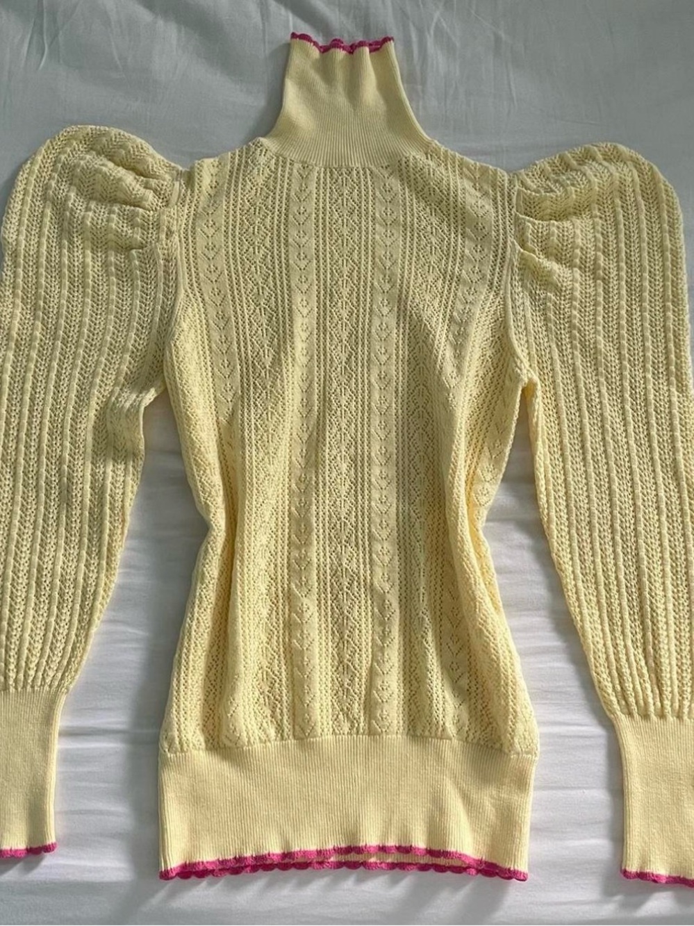 LoveShackFancy Yellow Puff-Sleeve Knit Sweater